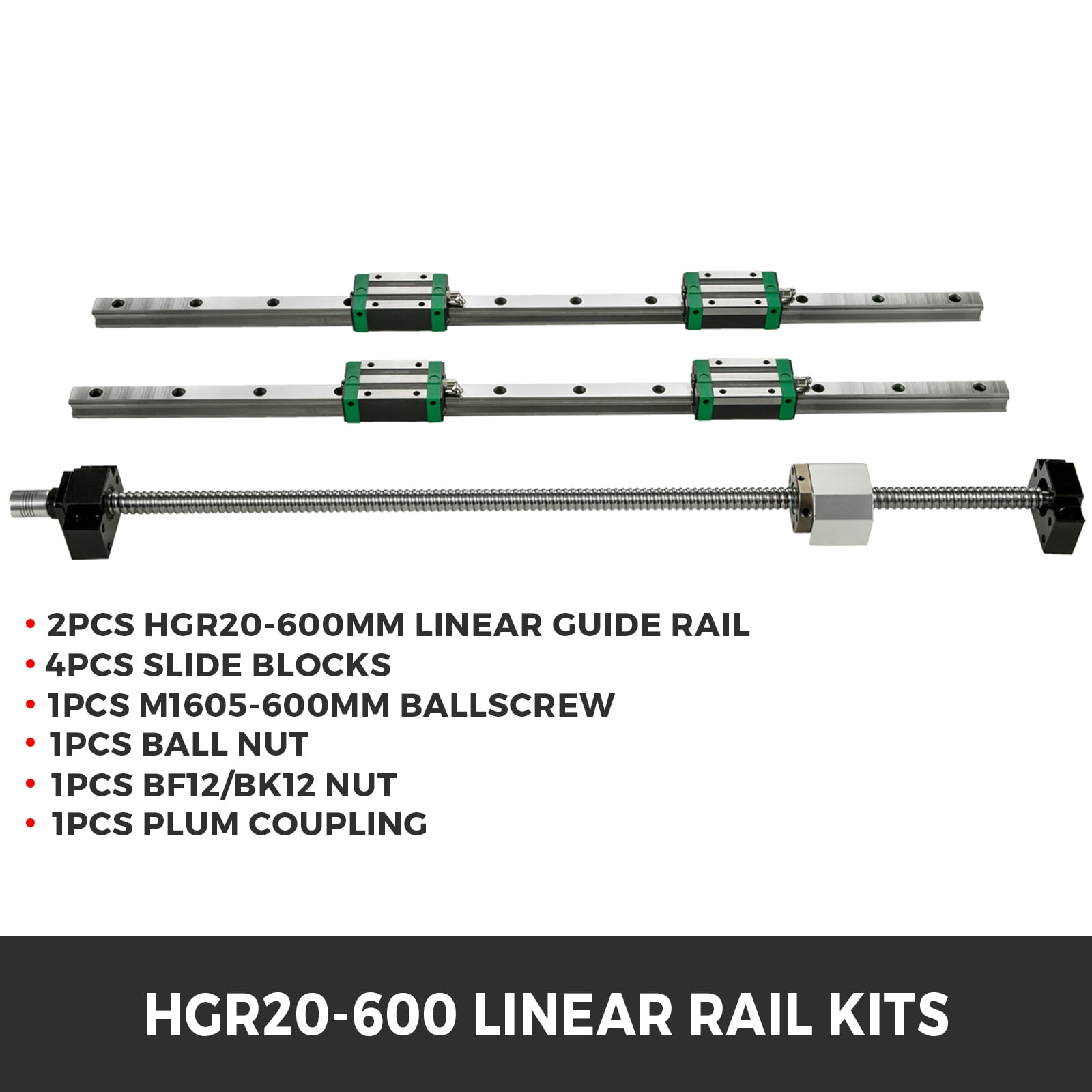 for DIY CNC Routers Lathes Mills CHUANGNENG HGR20 Linear Rail Kit 1500mm Linear Guide Rail with 1PCS SFU1605 Ballscrew 1550mm with 4pcs Slide Blocks BF12/BK12 Full Accessories Linear Slide Rail 