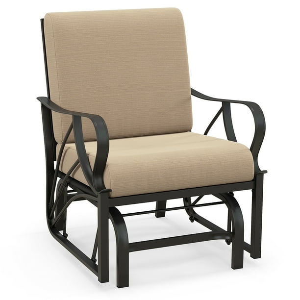 Costway Silla de Planeo de Patio, Silla de Planeo de Metal para Exteriores con Cojines y Respaldo, Brazos de Planeo, Estructura de Metal Resistente, Mecedora para Patio Trasero/Piscina/Porche