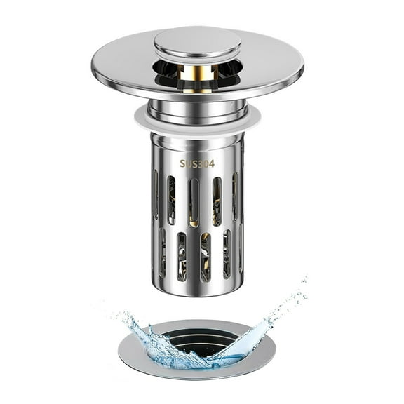 NAISHIER Bathroom Sink Drain Strainer, 3 in 1 Pop Up Bathroom Sink Stopper with Removable Brass Basket Hair Catcher, Universal Sink Plug for 1.1 to 1.6in Drain Hole