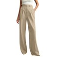 thumbnail image 2 of Women's High Waisted Straight Leg Dress Pants, Business Casual Work Slacks for Women, Solid Color Relaxed Fit Trouser Pants for Spring Summer Work Travel Beige L, 2 of 4
