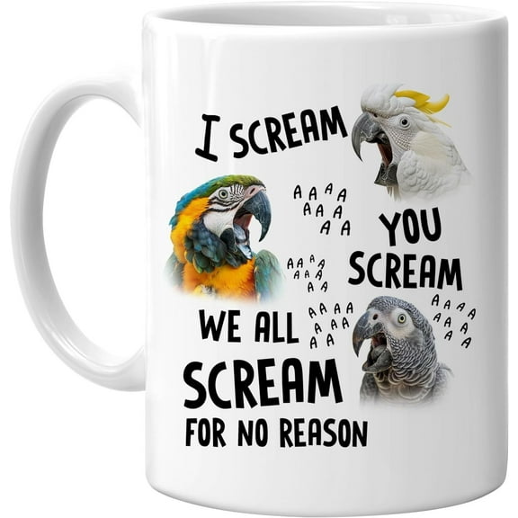 Hyturtle Funny Parrot Lover Mug I Scream for No Reason Gift for Bird Mom Dad 11oz