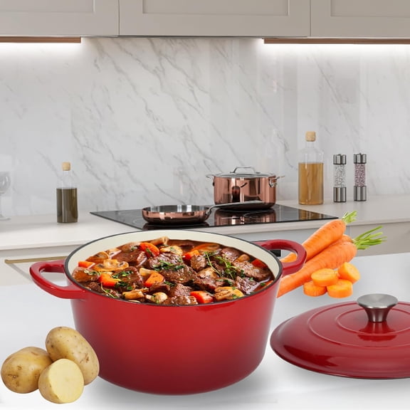 Enameled Cast Iron Dutch Oven Casserole with Lid, 5.5 Quart, Oven Safe up to 500°F - Heavy-Duty, Versatile Cookware for Marinating, Cooking, Baking, Refrigerating, and Serving