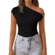 thumbnail image 2 of TaTaai 2026 Spring Summer Solid Color Off Shoulder Top for Women Asymmetrical Metal Buckle Short Sleeve Y2K Casual Party Blouse Comfy Daily Vacation Outfits Gift, 2 of 8