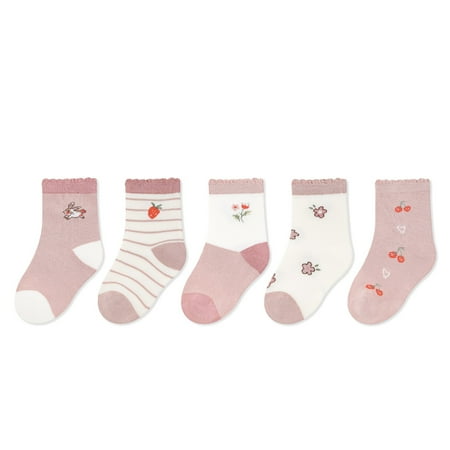 

Cartoon Cherry Flower Rabbit Baby Socks Toddler Little Kid Children Mid Tube Socks Comfortable Cotton Socks For Girls 5-Pairs Breathable