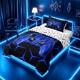 thumbnail image 2 of meiyoeat Neon Blue Flame Game Controller Twin Comforter Sets for Kids Boys, Blue Geometric Gaming Bedding Set, Gamepad Reversible 2pcs, 1 Comforter and 1 Pillowcase, 2 of 6