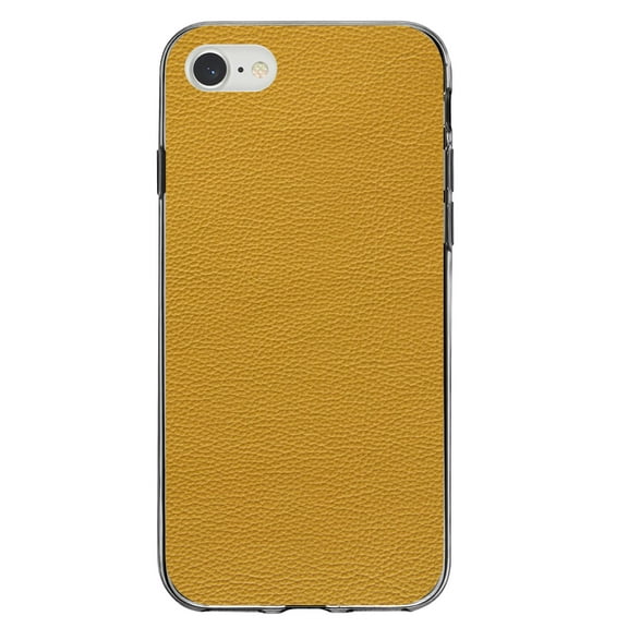 DistinctInk Clear Shockproof Hybrid Case for iPhone 7 8 SE (2020 Model) 4.7" Screen TPU Bumper Acrylic Back Tempered Glass Screen Protector - Yellow Faux Leather Print Design - Faux Leather Image