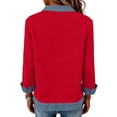 thumbnail image 4 of Women's Long Sleeve Shirts With Denim Collar Cuffs Buttons Decor V-Neck Tops Red XL, 4 of 6