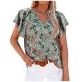 thumbnail image 1 of Fiudx Ofertas Del Día Moda Mujer Causal V-Cuello Impresión Blusa Manga Corta Camiseta Verano Tops, 1 of 4
