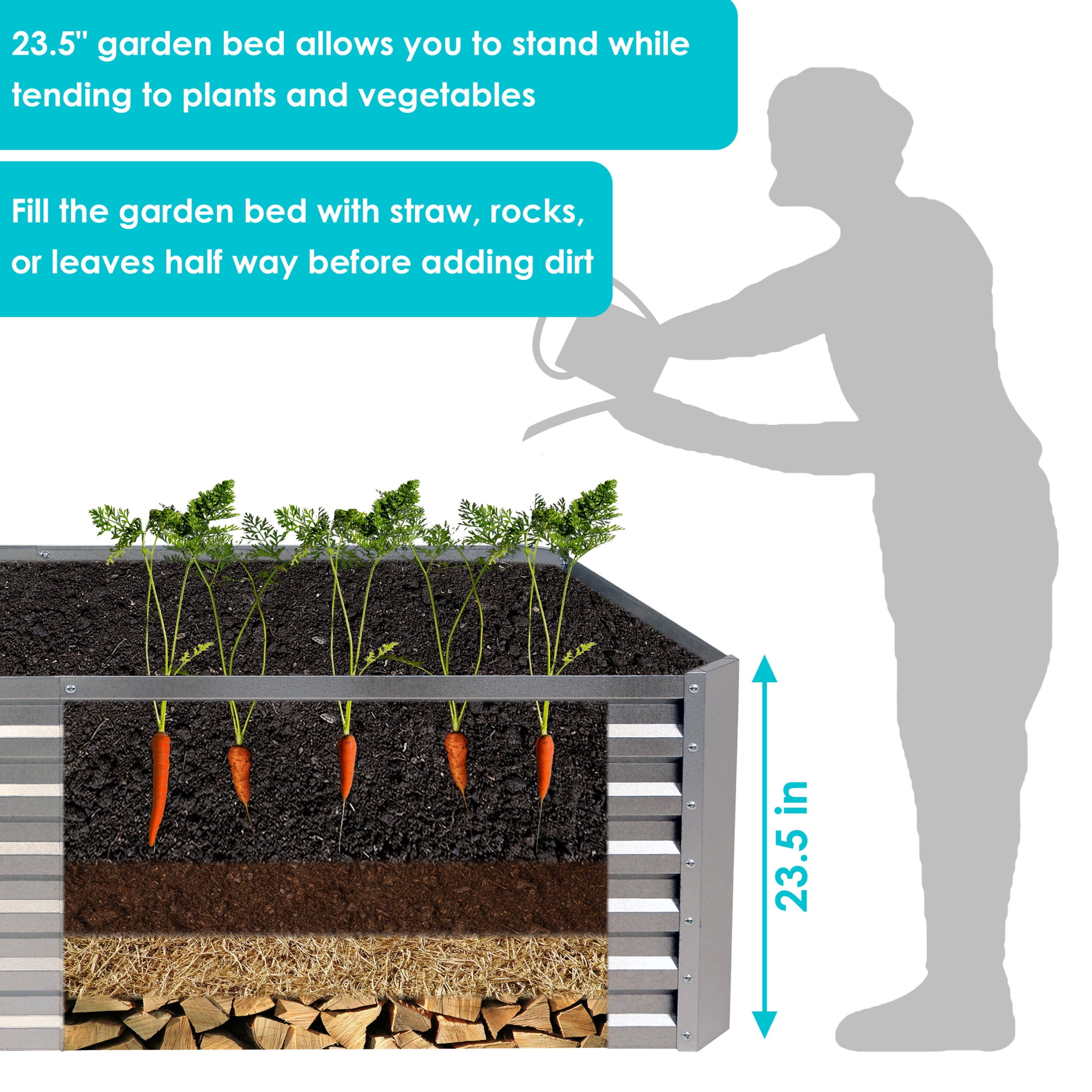 Sunnydaze 71" x 35.5" x 23.5" Rectangular Silver Galvalume Steel Raised Garden Bed