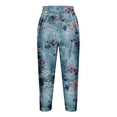 thumbnail image 4 of VERUGU Capris Pants for Women Spring Summer Casual Comfortable Elastic Waist Printed Cropped Pants Blue M, 4 of 5