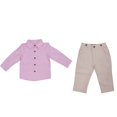 thumbnail image 3 of Conjunto de traje de caballero para bebé, camisa a rayas exquisita, pantalones con tirantes, conjunto de traje con pajarita, color rosa, 80cm, 3 of 5