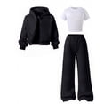 thumbnail image 6 of YunPes Boys Girls 3 Piece Outfits Athletic Sweatsuit T-Shirts + Zip up Hooded Jacket + Baggy Wide Leg Track Pants Sets for Kids, 6 of 6