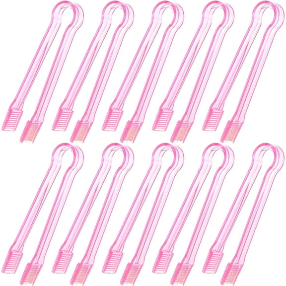 10 Pcs Plastic Buffet Serving Tongs, Clear Pink Kitchen Tongs Mini Serving Utensil Tongs for Food Ice Salad Buffet Barbecue Cookies, 6.3 Inches