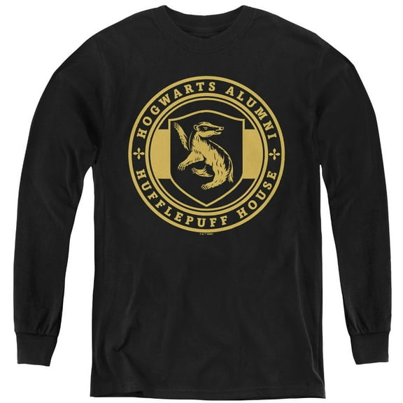 Harry Potter Hufflepuff House Badge Youth Long Sleeve T Shirt, Black, Large