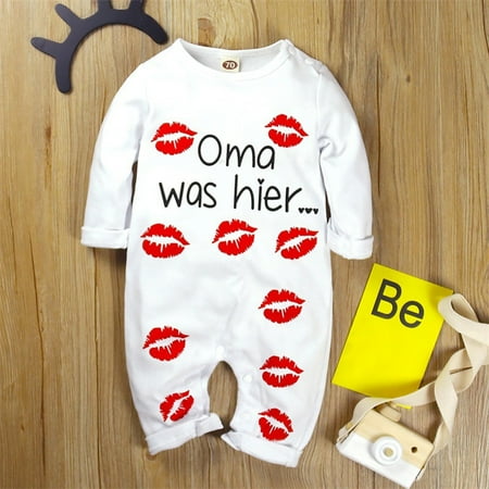 

THE WILD Toddler Baby Boys Girls Long Sleeves Solid Lip Letter Print Romper Jumpsuit