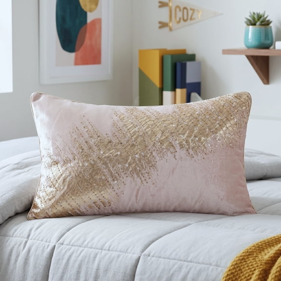 Harlow Hill Demi 16" x 24" Gold/Blush Pink Abstract Polyester Adult Decorative Throw Pillow Cover