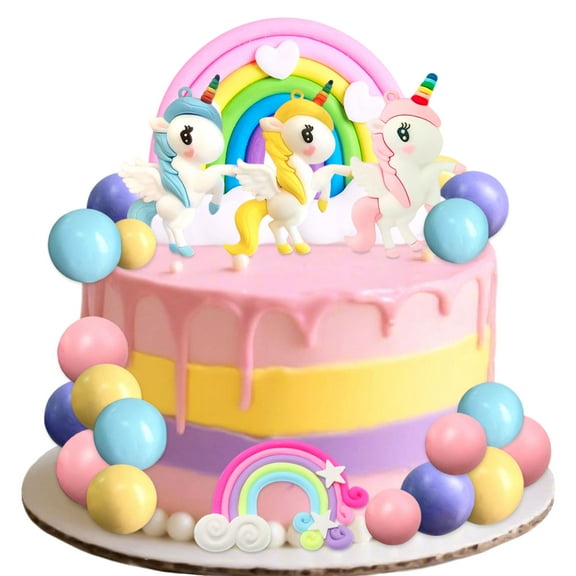 Unicorn Rainbow Balloon Cake Toppers Set - Magical Party Decor