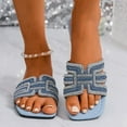 thumbnail image 2 of Flat Sandals for Women, Square Toe Solid Color Cloth Slides with Rhinestone-Encrusted Straps, Slip-On Design, Cushioned Footbed, Synthetic Material, Brown, 2 of 9