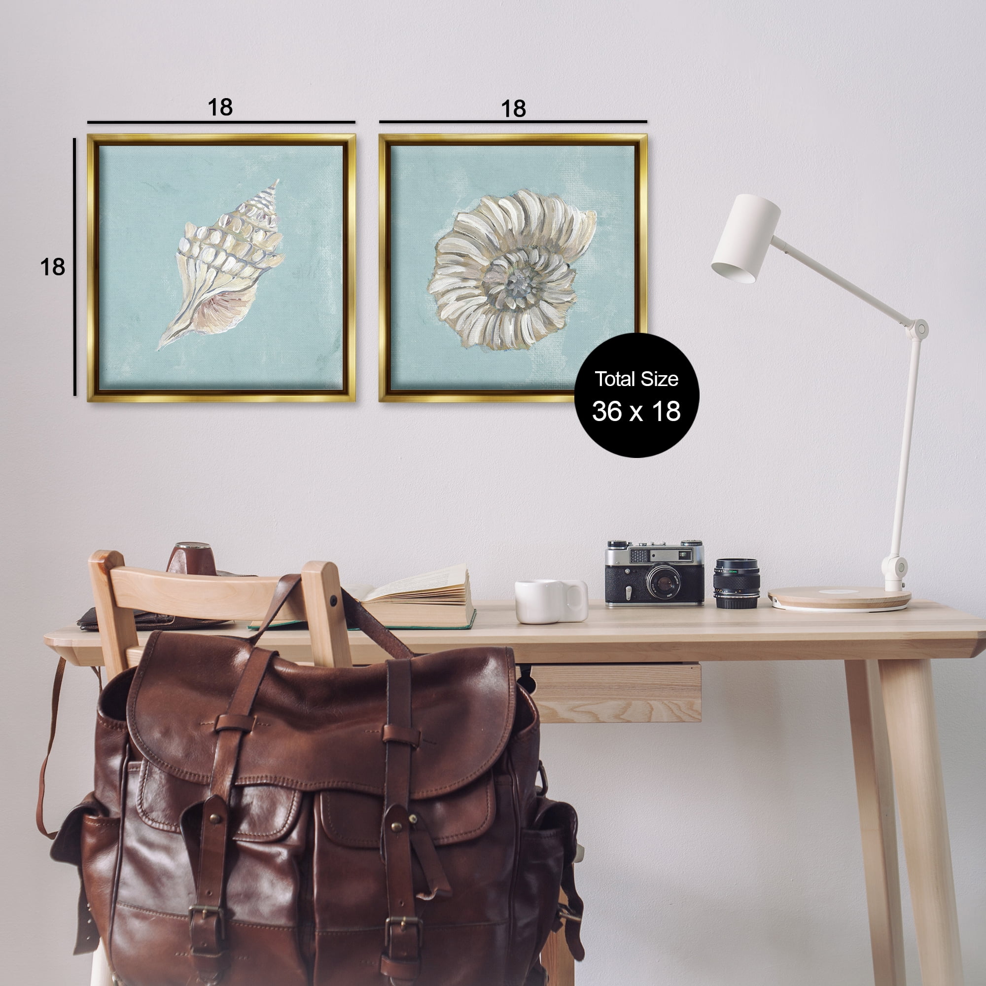Stupell Industries Nautilus and Conch Seashells Nautical & Beach Painting Gold Floater Framed Canvas Art Print Wall Art, 18 x 18, Set of 2