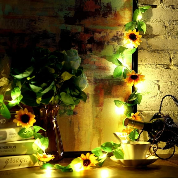 LINLIN Artificial Sunflower String Light, 2 m 20 LED Flower Light, Battery Powered Artificial Leaf Vine Fairy Lights for Wedding, Valentines Day, Birthday