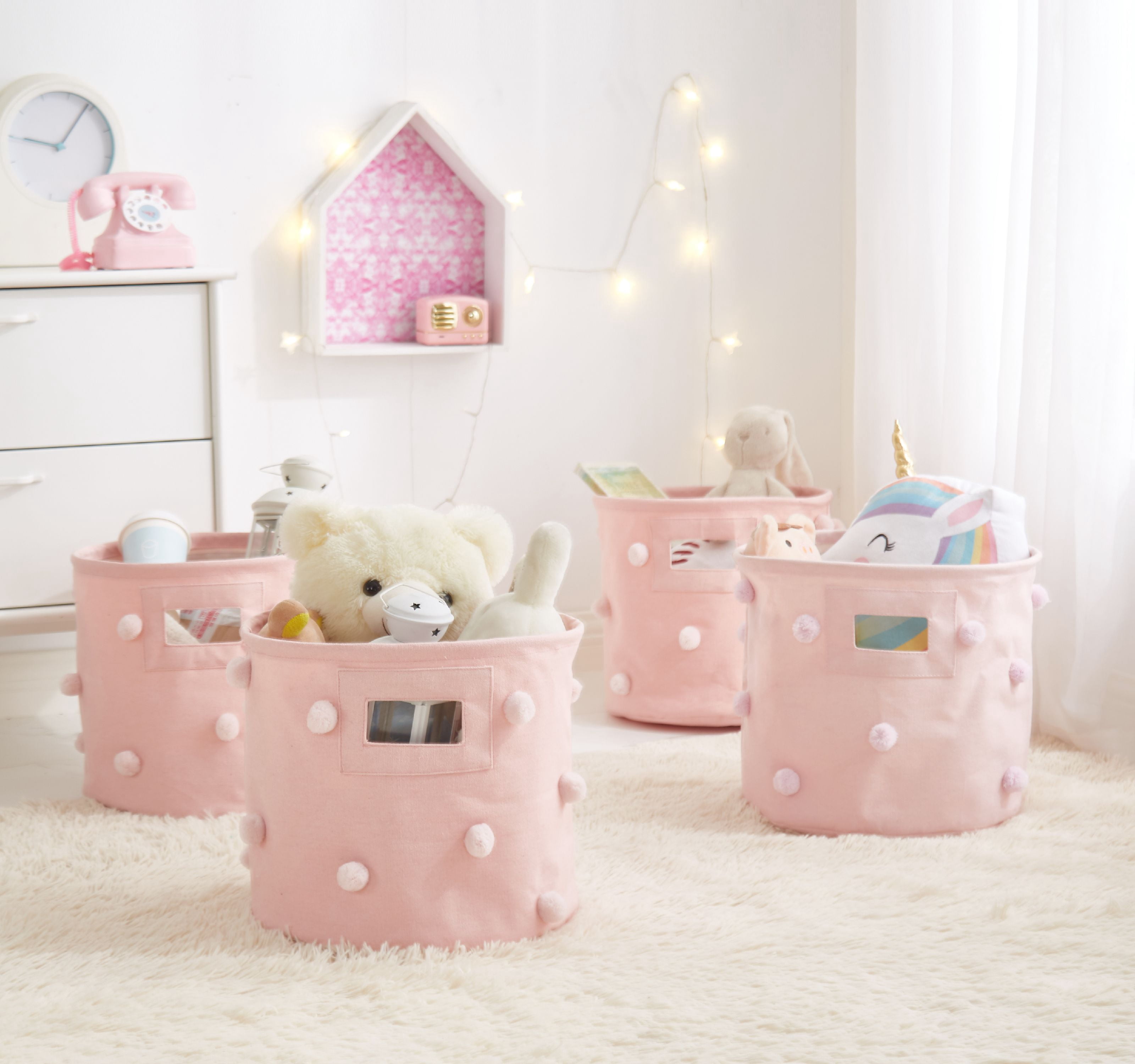 Heritage Kids Pom Pom Storage Bin (Set of 4), Pink