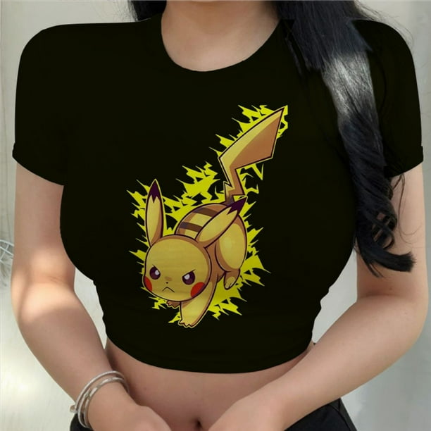 Camiseta Kawaii Y2k para mujer, Top de Anime, camiseta Sexy de Pokémon, moda Harajuku, ropa de Pikachu, Tops cortos de Pikachu qym unisex