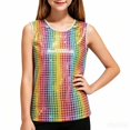 thumbnail image 2 of mgoYE Girls Metallic Outfit Crop Top Sleeveless Shirt Sequin Tee Loose Blouse(White,7-10 Years), 2 of 7