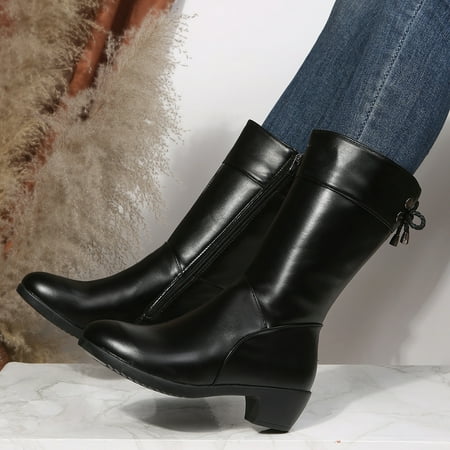 

Women‘s Waterproof Snow Boots Black Block Heeled Boots Women‘s Footwear