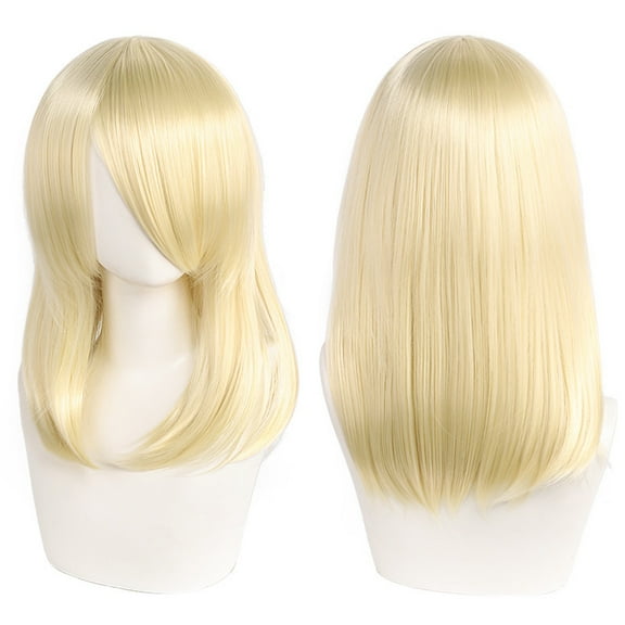 Namzi 1pc 40cm Short Wig, Cosplay Wig, Straight Wig, Synthetic Wig, Shoulder Length Wig,Light Gold