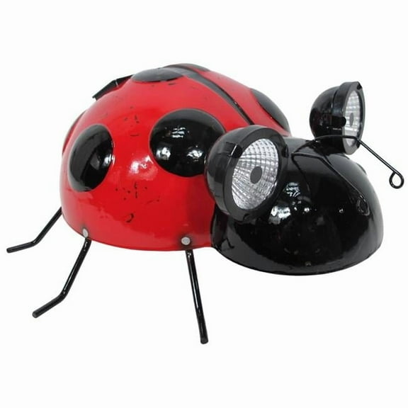 Continental Art Center 21295 Colorful Enameled Metal Ladybug with Solar Eyes Statue - Red