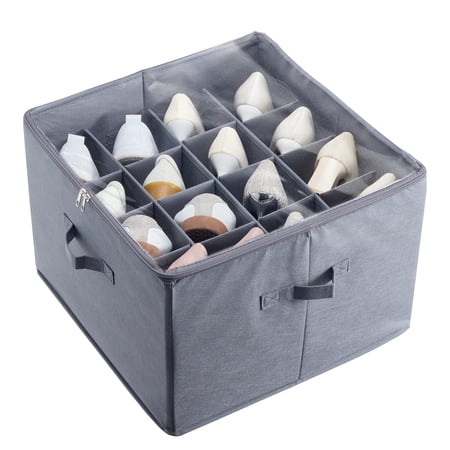 Under Bed Shoe Storage Organizer 1 Pack 16 Compartments Underbed Shoe Box Storage Containers Adjustable Dividers Sandal Organizer Storage with Clear Window Breathable Reinforced Handles