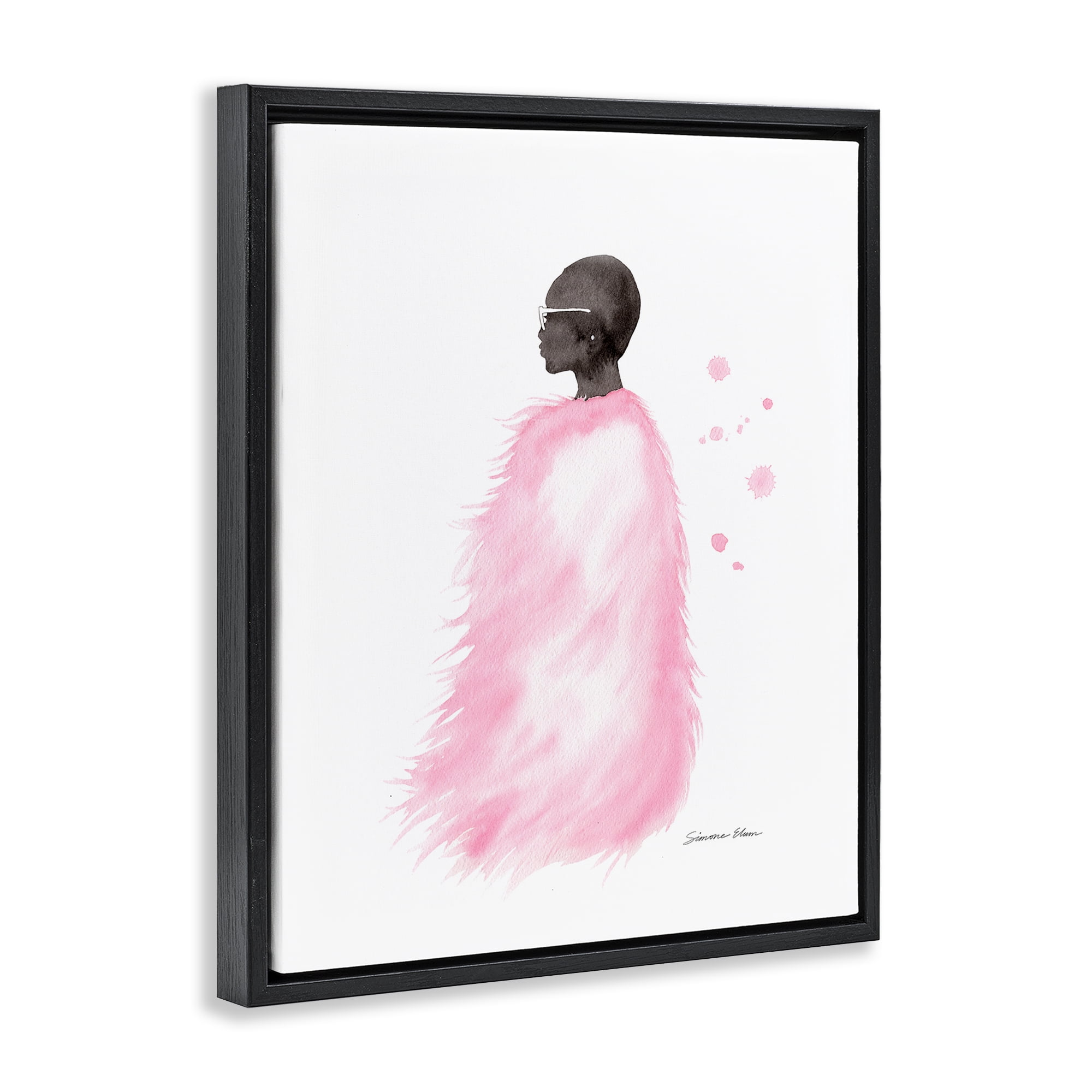 Stupell Industries Pink Fur Coat Portrait Black Framed Floater Canvas Wall Art, design by Simone Elum