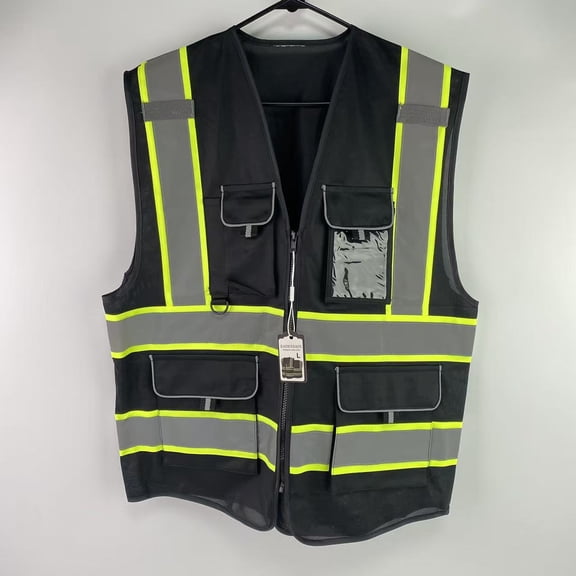 EADEXSAFE Reflective safety vests,Reflective High Visibility Safety Vest for Men Women with Pockets Zipper Front Meets  - L