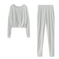 thumbnail image 2 of Aufmer Pajamas for Women Set Clearance Long Sleeved Round Neck Plain Solid Nightgown Fashion Color Sweater Shirt and Pant Tracksuit Sport Suit, 2 of 4