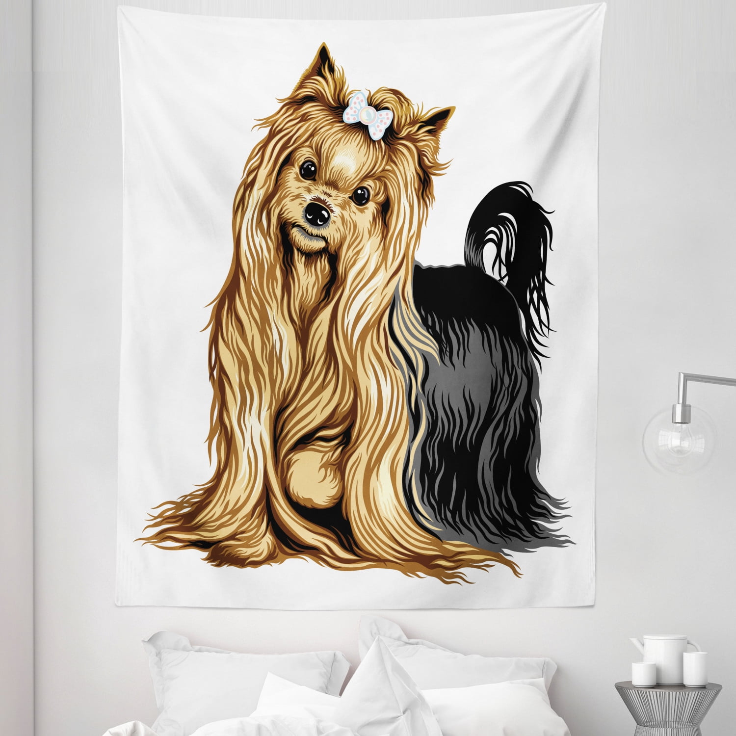 Yorkie Tapestry Long Haired Domestic Pet Print Wall Hanging Decor 