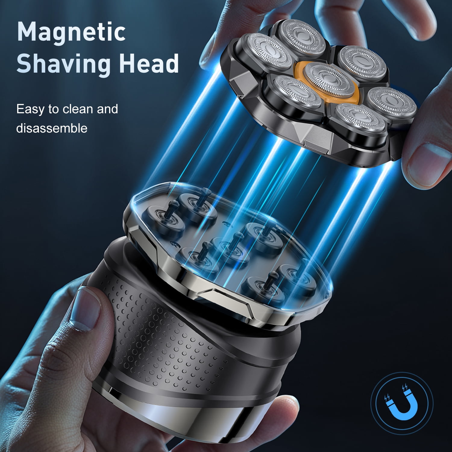 KAIPARA Head Shavers for Bald Men, Magnetic Electric Razor for Men, 7D Rotary Shavers, Cordless Rechargeable IPX6 Waterproof Rechargeable Shaver