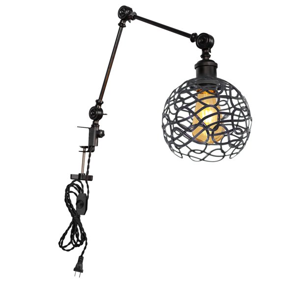 Kiven Dimmable Clip-on Desk Lamp, 1-Light Black Hollow-Carved Design Nightstand Lamp with Flexible Arm, 8.2FT Plug in Cord, Decorative Clamp Lamp for Office Home Bookshelf Bedside E26 Sokcet DZ0296