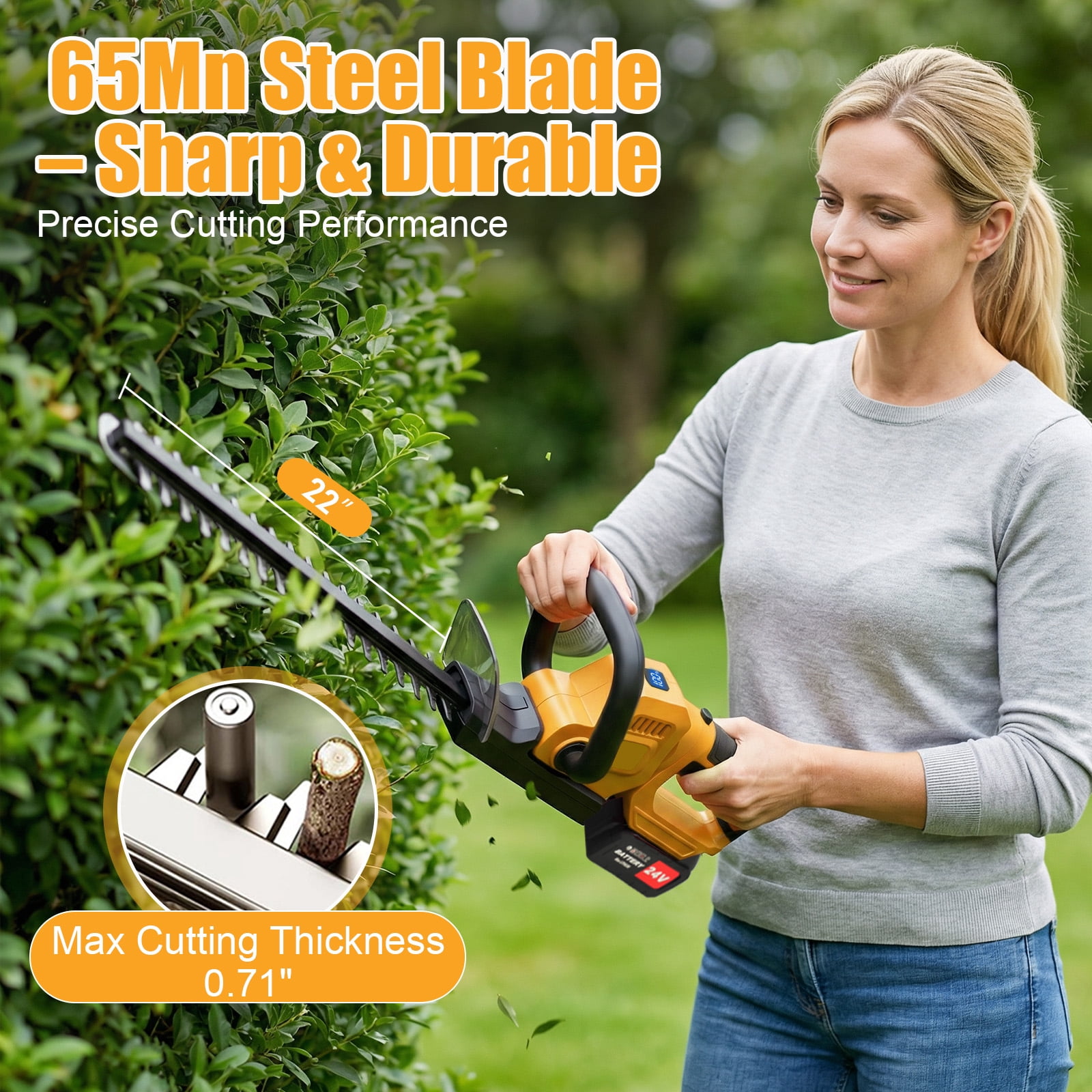 CATGOOD 22" Cordless Hedge Trimmer, with 1000W 24000RPM Motor, 65Mn Steel Blade, 180° Adjustable Head, 2x 4000mAh Batteries 120Min Runtime, Lightweight with Safety Lock for Garden Yard