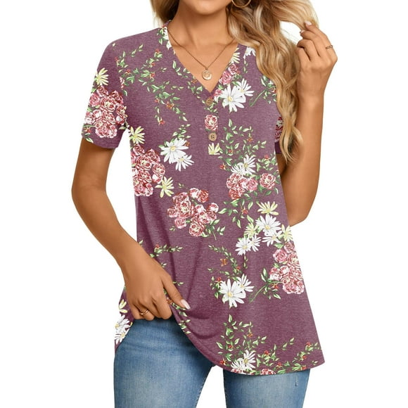 Blusa casual BISHUIGE con botones y cuello en V para mujer, talla 3XL