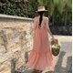thumbnail image 4 of Vestidos largos de playa para mujer, color naranja, sin espalda, línea A, 4 of 5
