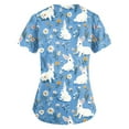 thumbnail image 2 of Womens Scrubs Tops，Scrubs for Women 2026 Easter Bunny Eggs Print Tops for Women V Neck Stretchy Short Sleeve Nursing Shirts with Pockets，Blue，XXXL, 2 of 3