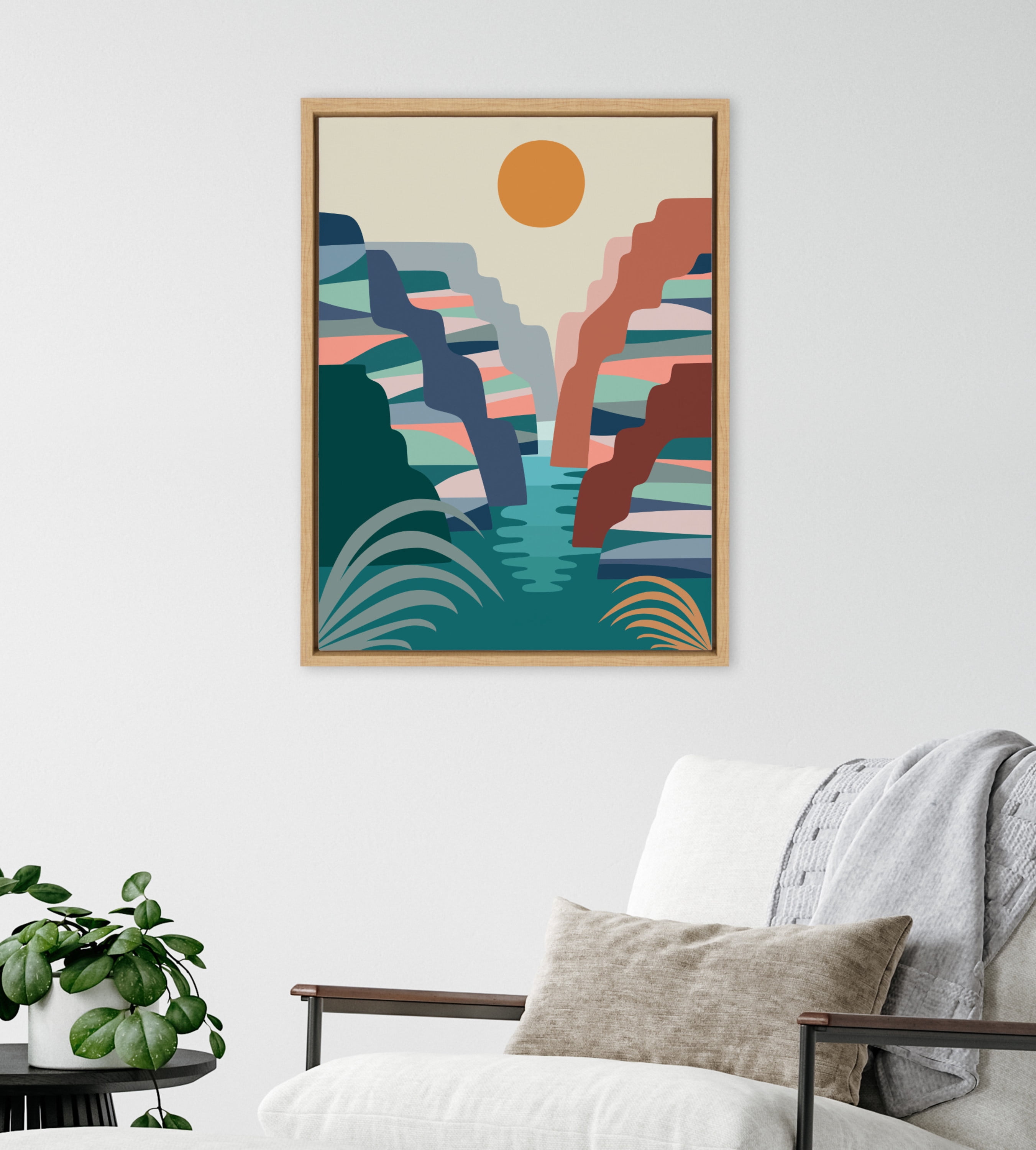 DesignOvation Sylvie Grand Canyon Framed Canvas Wall Art by Rachel Lee, 18x24 Natural, Mid Century Modern Landscape Home Décor