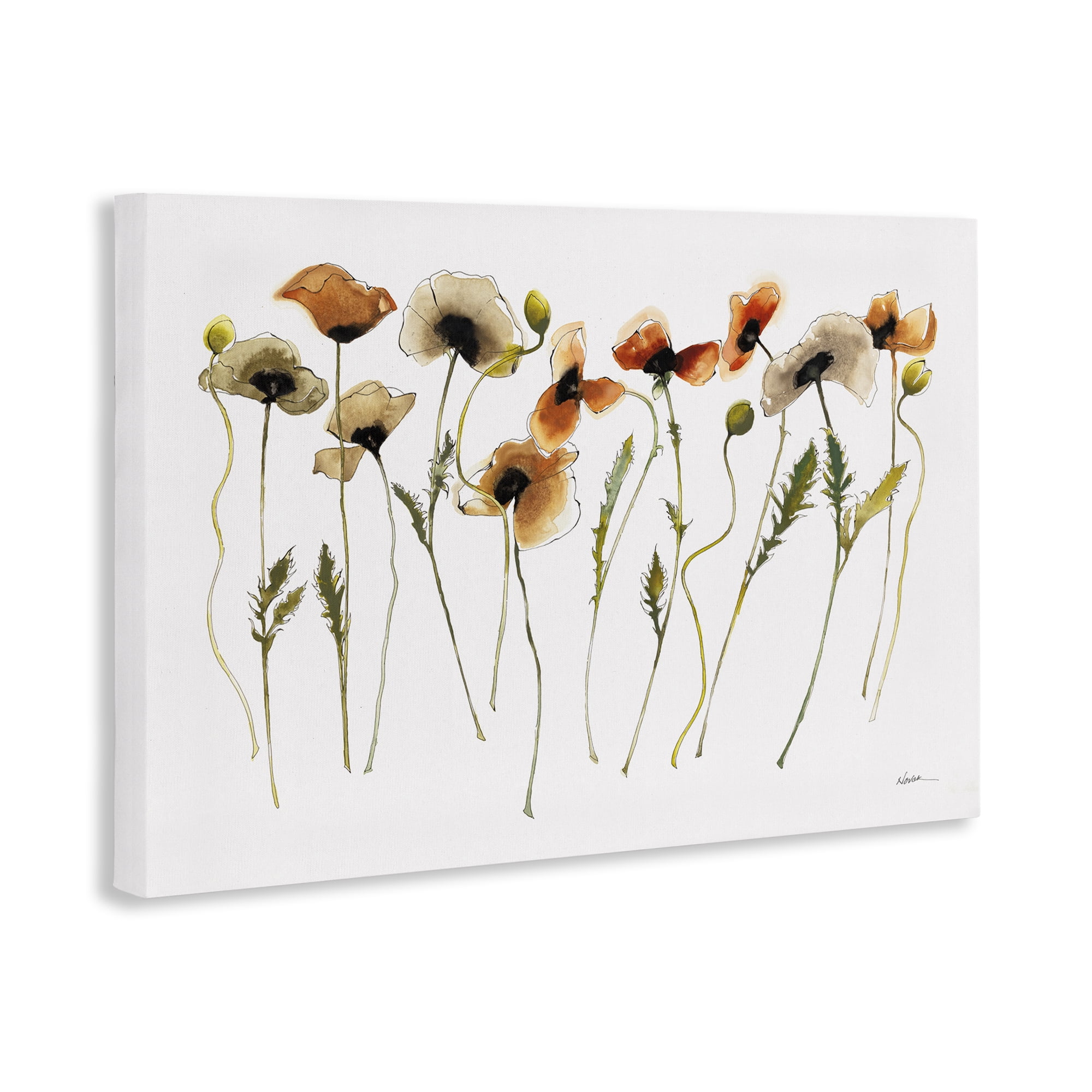 Stupell Industries Autumn Poppy Sprigs Botanical & Floral Painting Gallery Wrapped Canvas Art Print Wall Art, 45 x 30