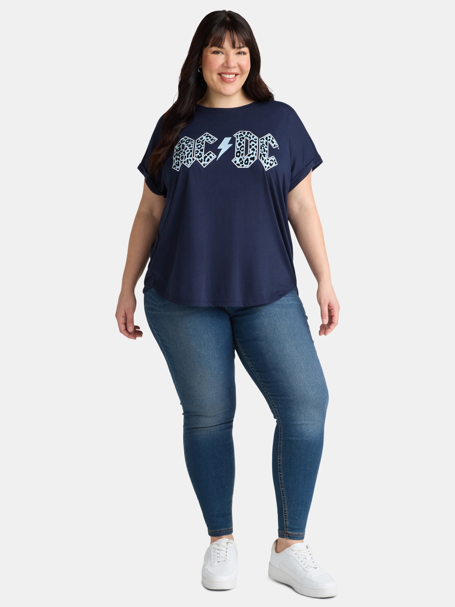 Terra & Sky Women's Plus Size AC/DC Leopard Logo Band Graphic Tee, Sizes 0X-5X