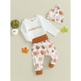 thumbnail image 3 of LMLYSoH Newborn 3 Piece Pants Set Baby Girl Boy Halloween Letter Print Romper and Pants Hat Outfits Infant Clothing, 3 of 9