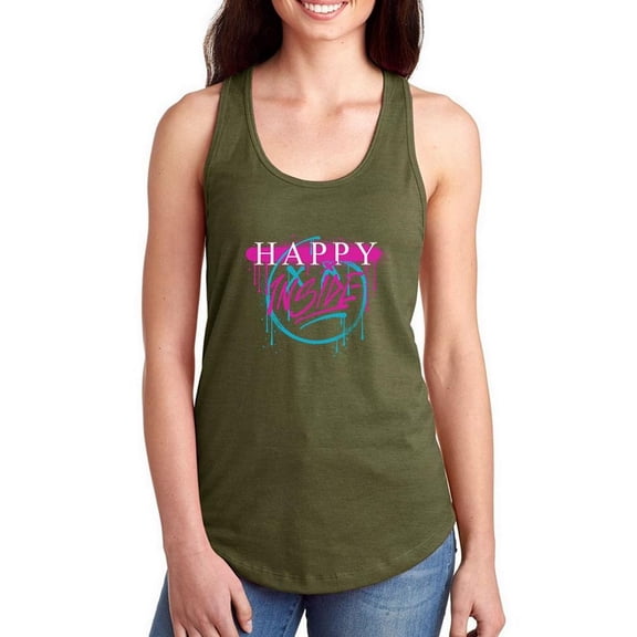 Happy Inside Spray Drip Ink Racerback Tank Women -Image by Shutterstock, Female Medium