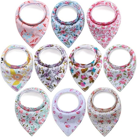 

10 Pcs Baby Triangular Scarf Bib Soft Absorbent Cotton Neckerchief with 2 Adjustable Snaps Unisex Bib for Baby Newborn Boys Girls