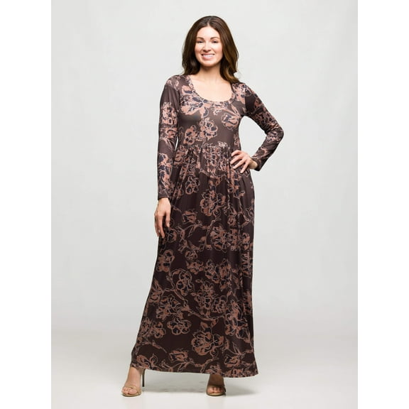 Womens Floral Scoop Neck Maxi Dress