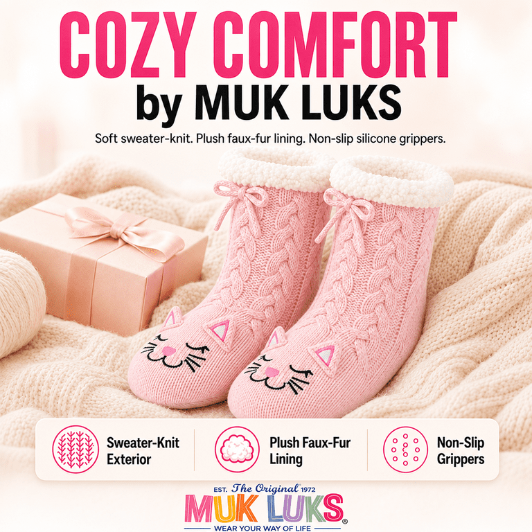 Muk Luks Girls Soft Sole Cabin Crew Socks with Grippers photo 2