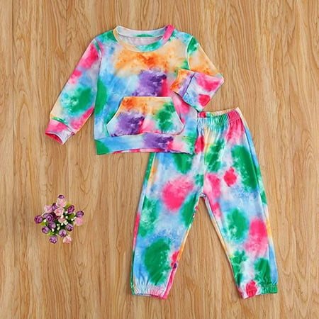 

Simplmasygenix Baby Tops Set Summer Outfits Toddler Kids Baby Boys Girls Tie-Dye Fashion Keep Warm Tops+Pants Outfits Set